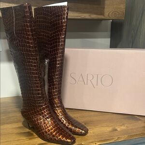 Franco Sarto Brown Crocodile Pattern Knee-High Boots new in box size 6